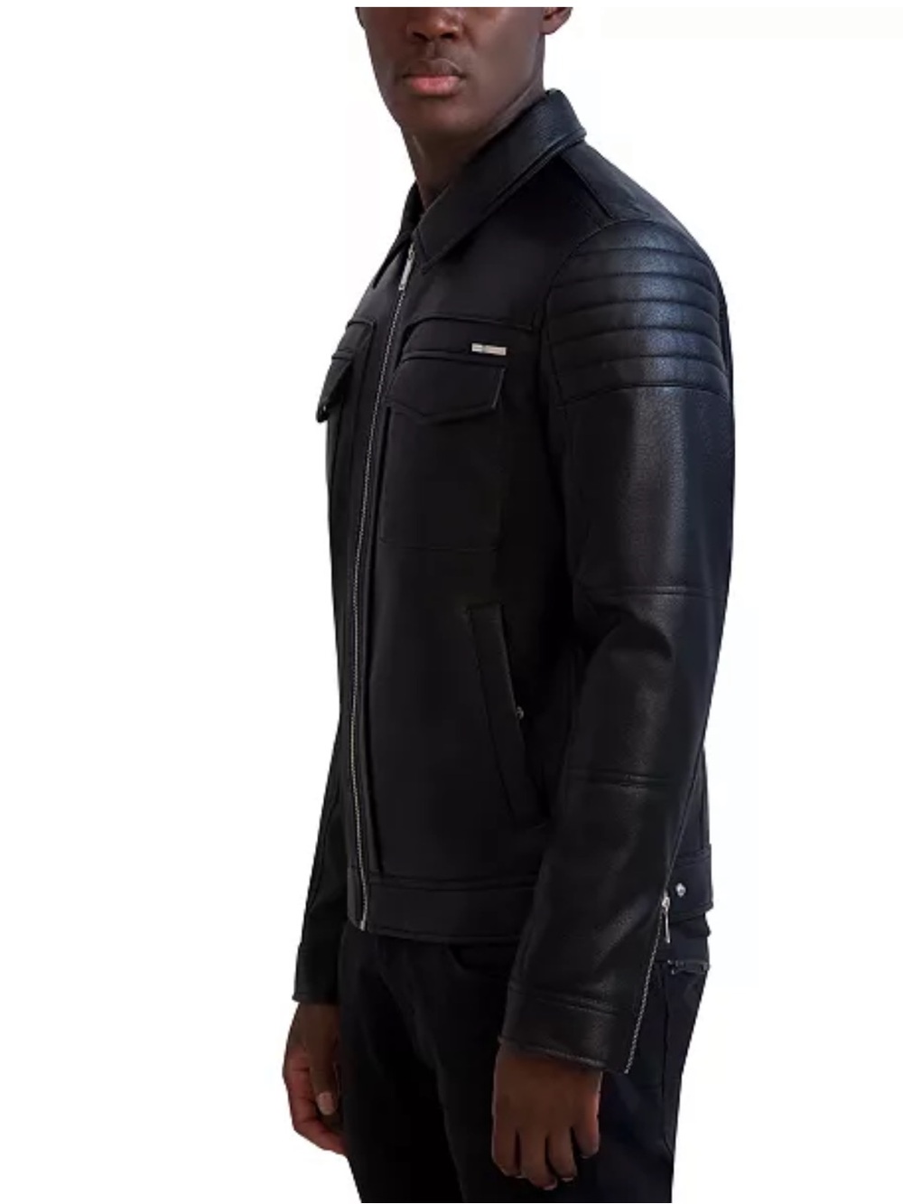 Karl Lagerfeld Paris Men's Faux-Leather Full-Zip Trucker Jacket Size XXL